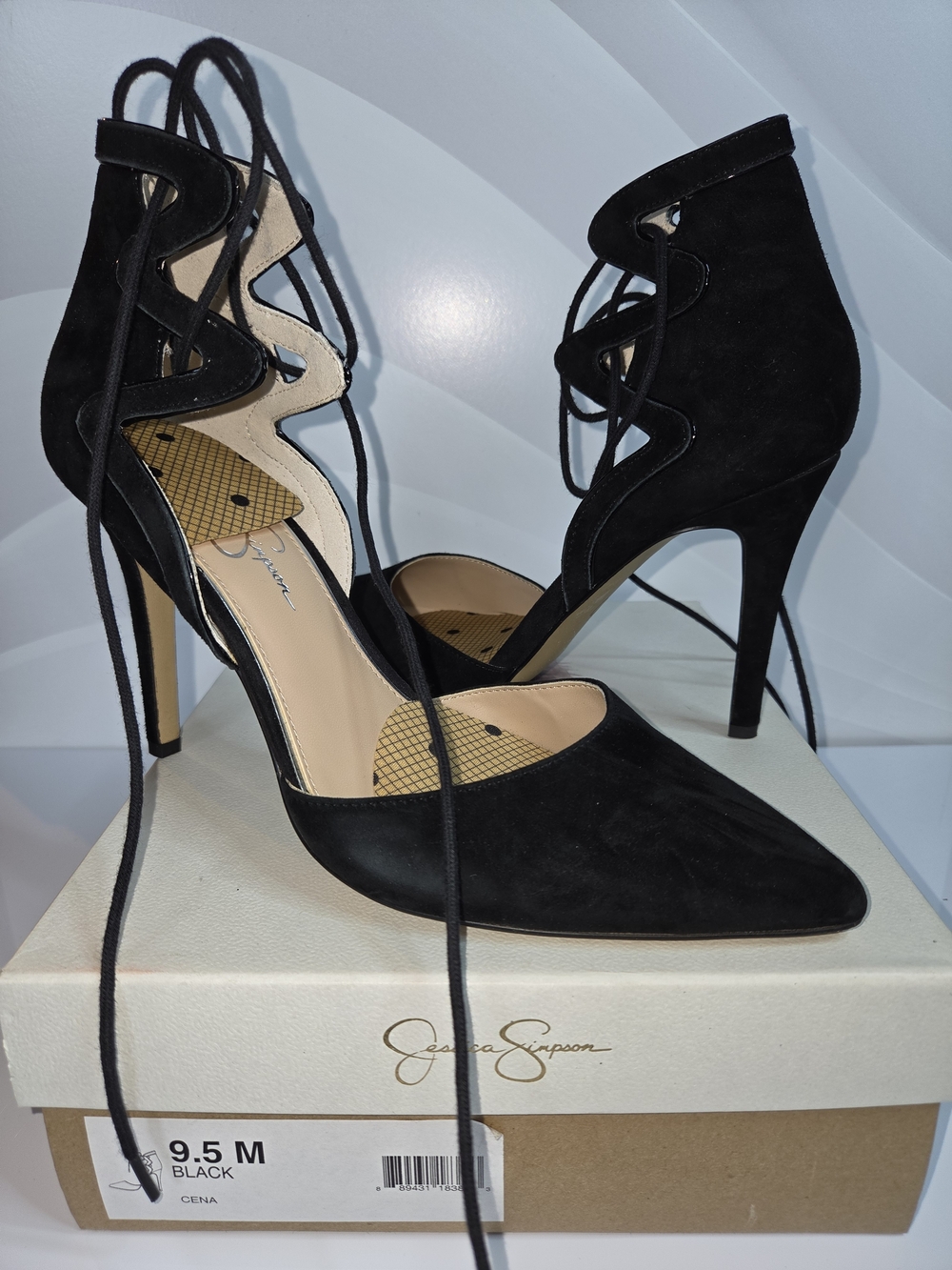 Jessica Simpson Cena Black Lace-Up Stiletto Pumps – Size 9.5M – Worn Once